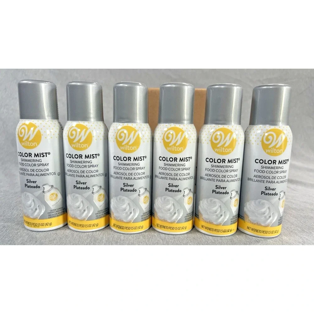 6 WILTON 1.5 Silver  COLOR MIST FOOD SPARY Baking‎ HOLIDAY WEDDING CAKES cupcake